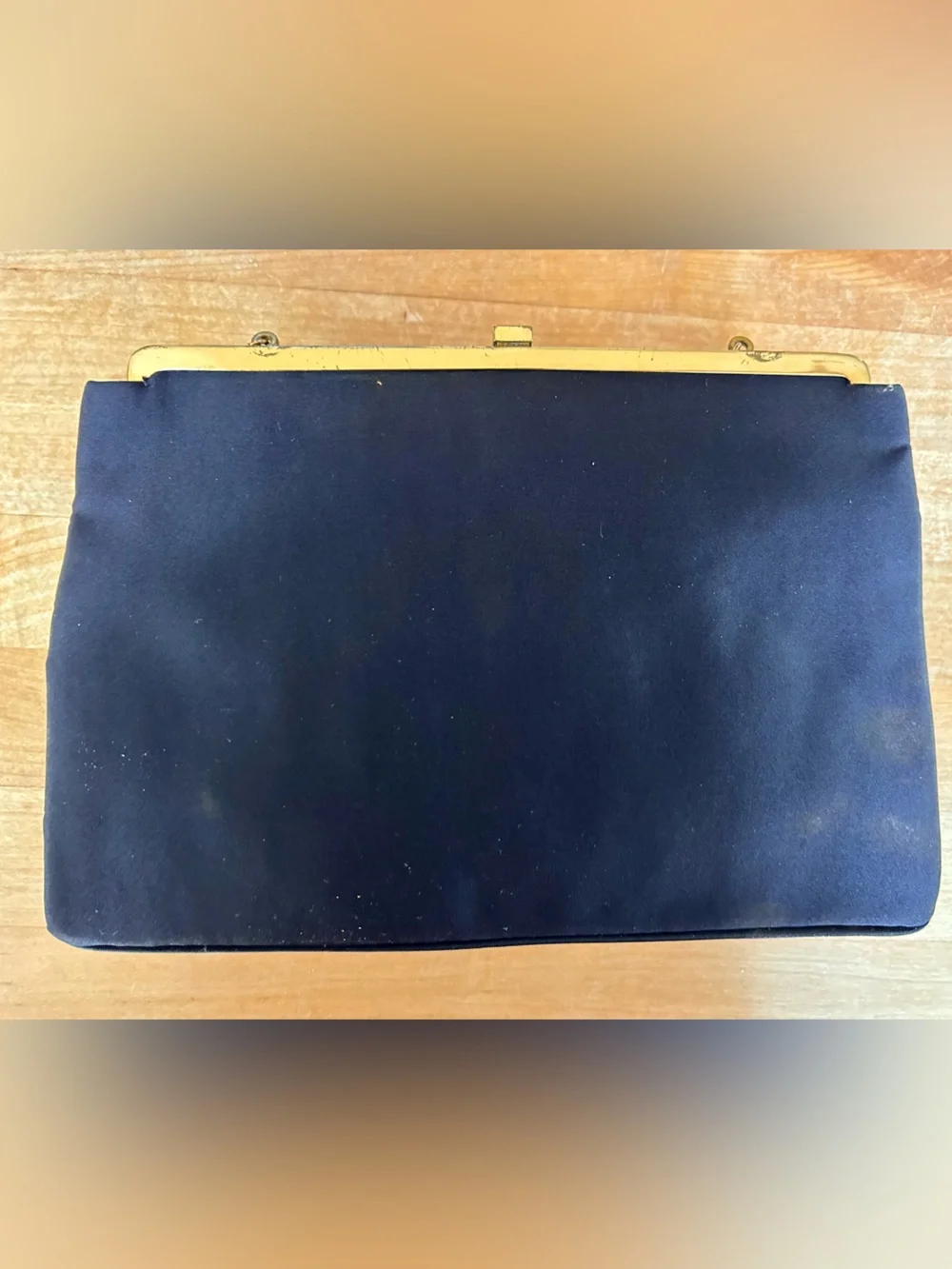 Vintage Twifaille by Rosenfeld Navy Satin Evening Clutch with Gold Chain Handle